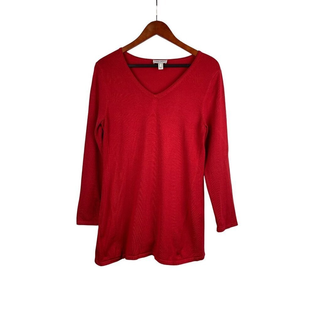 Susan Graver Modern Essentials Red V-Neck Long Sleeve Top Womens Size S